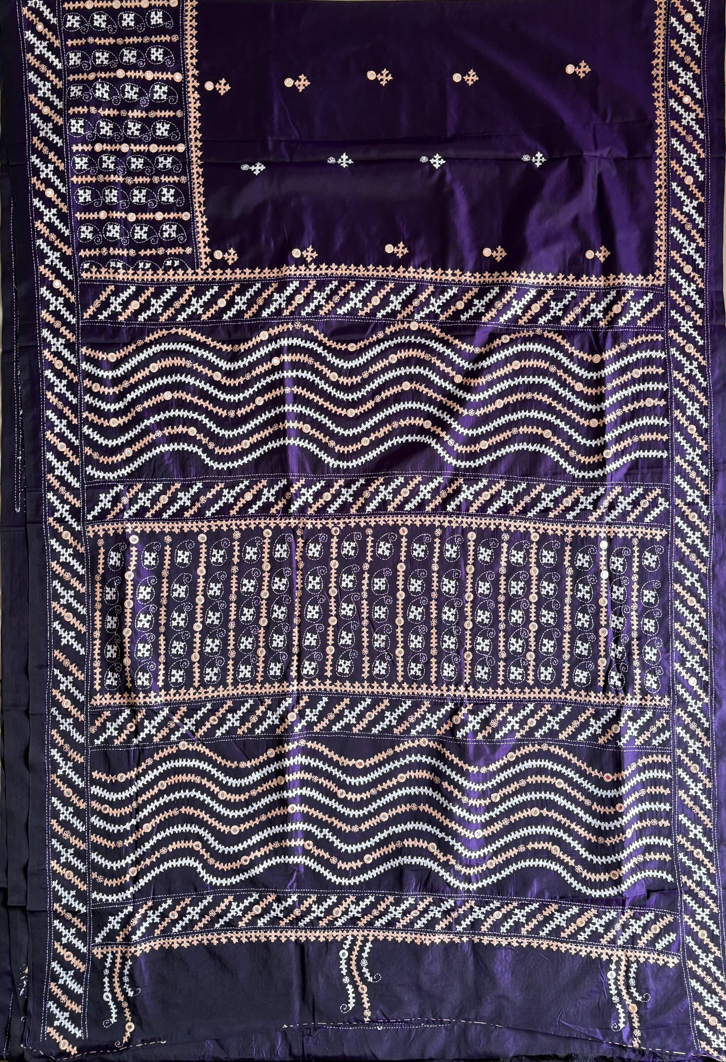 Gujrati Stitch/Kutch Hand Embroidered Art Silk Saree