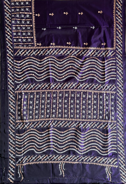 Gujrati Stitch/Kutch Hand Embroidered Art Silk Saree