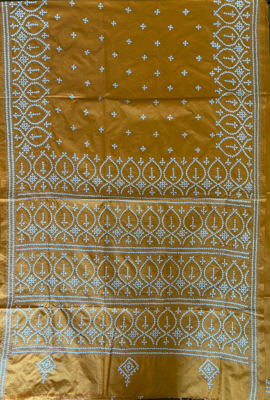 Gujrati Stitch/Kutch Hand Embroidered Art Silk Saree