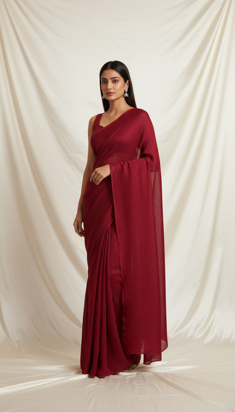 Rich crimson contemporary pleated saree