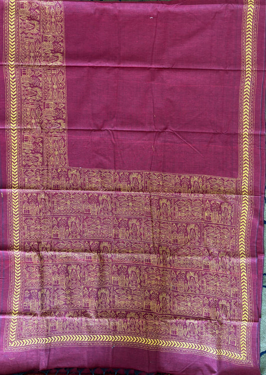 Kantha stitch Khadi Cotton Saree - Maroon