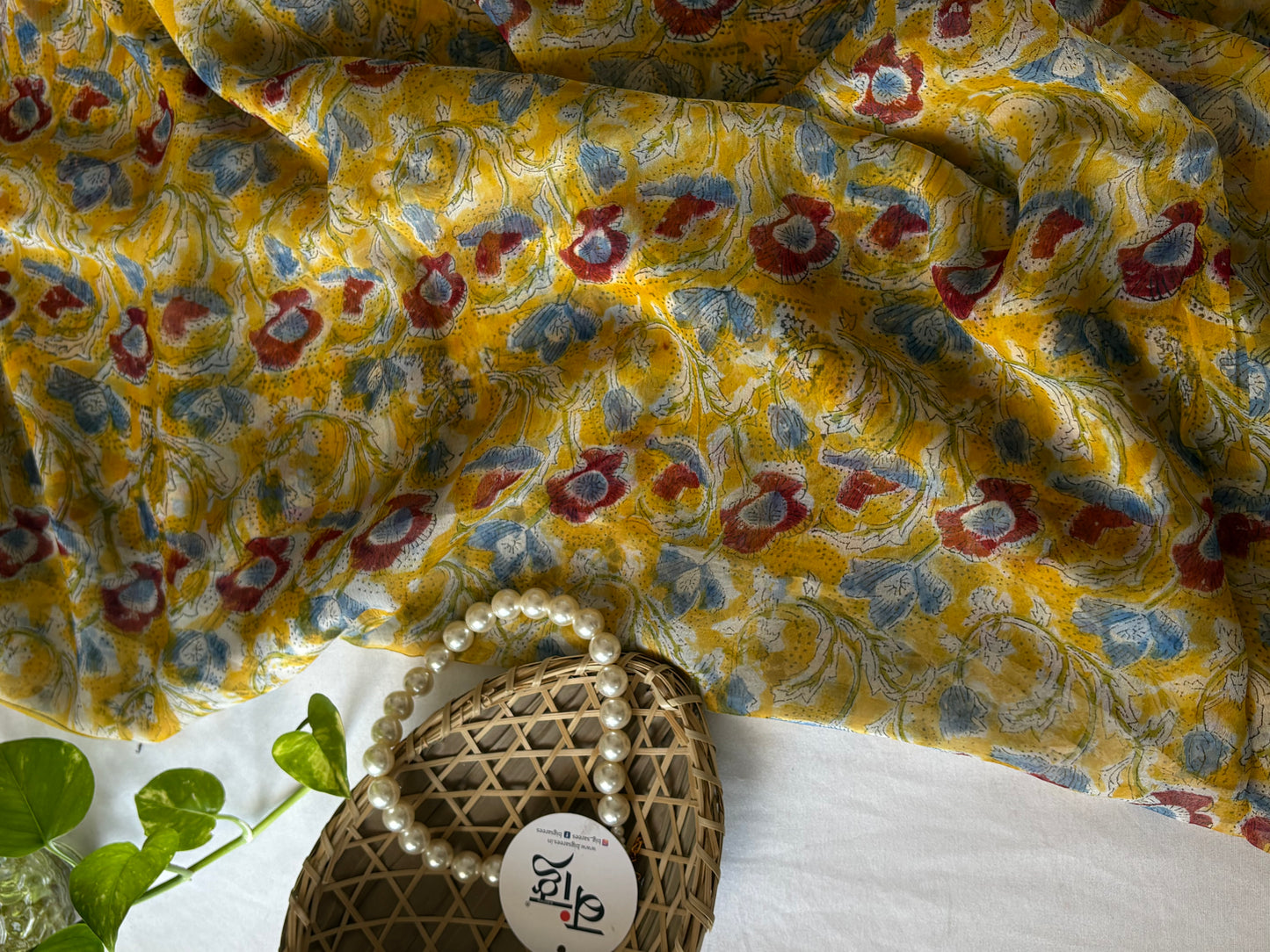 Hand Block Print Saree | Pure Chiffon | Yellow