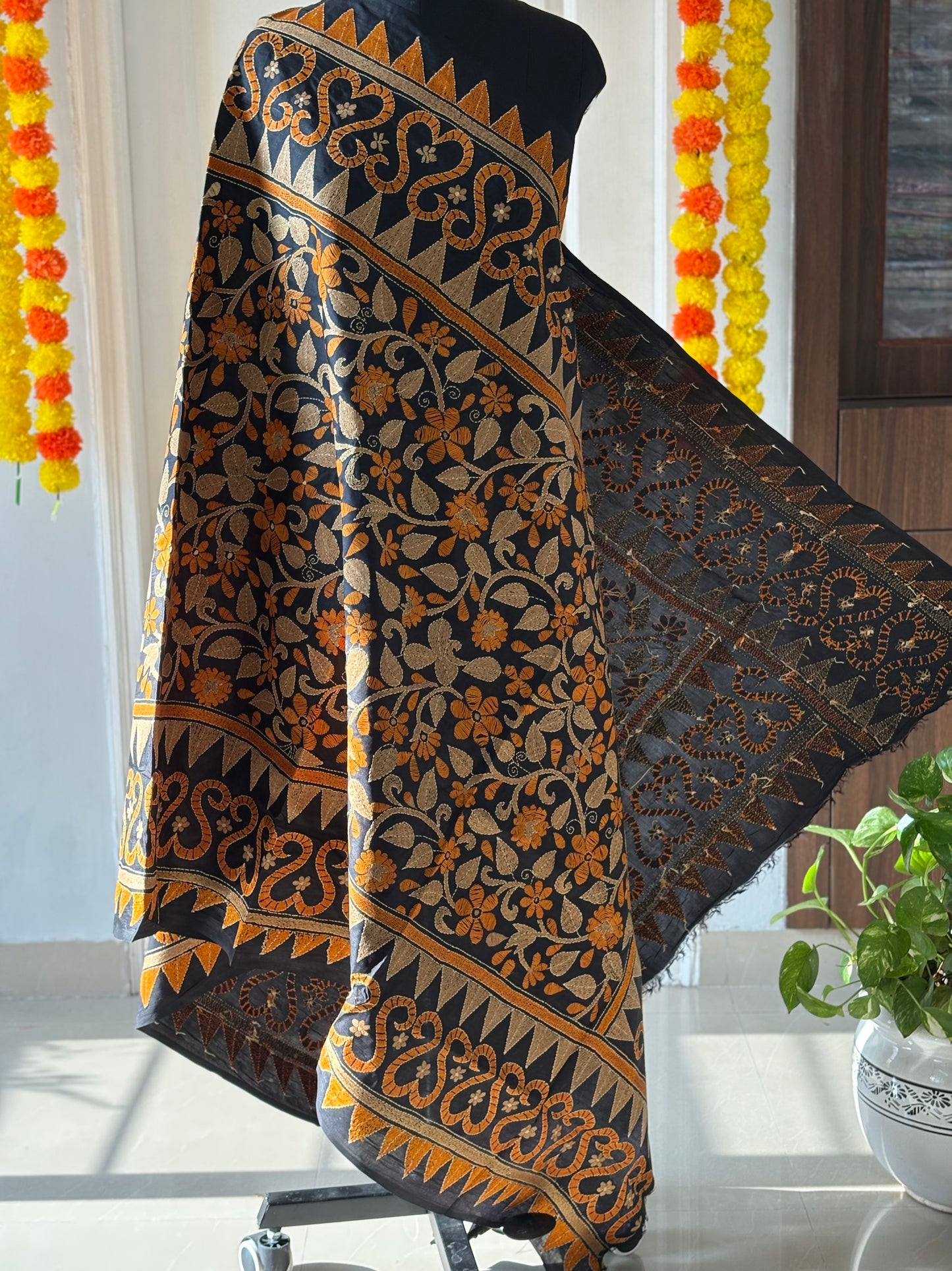 Kantha Hand Embroidary Full Work Pure Banglore Silk Dupatta. (With Silk Mark)