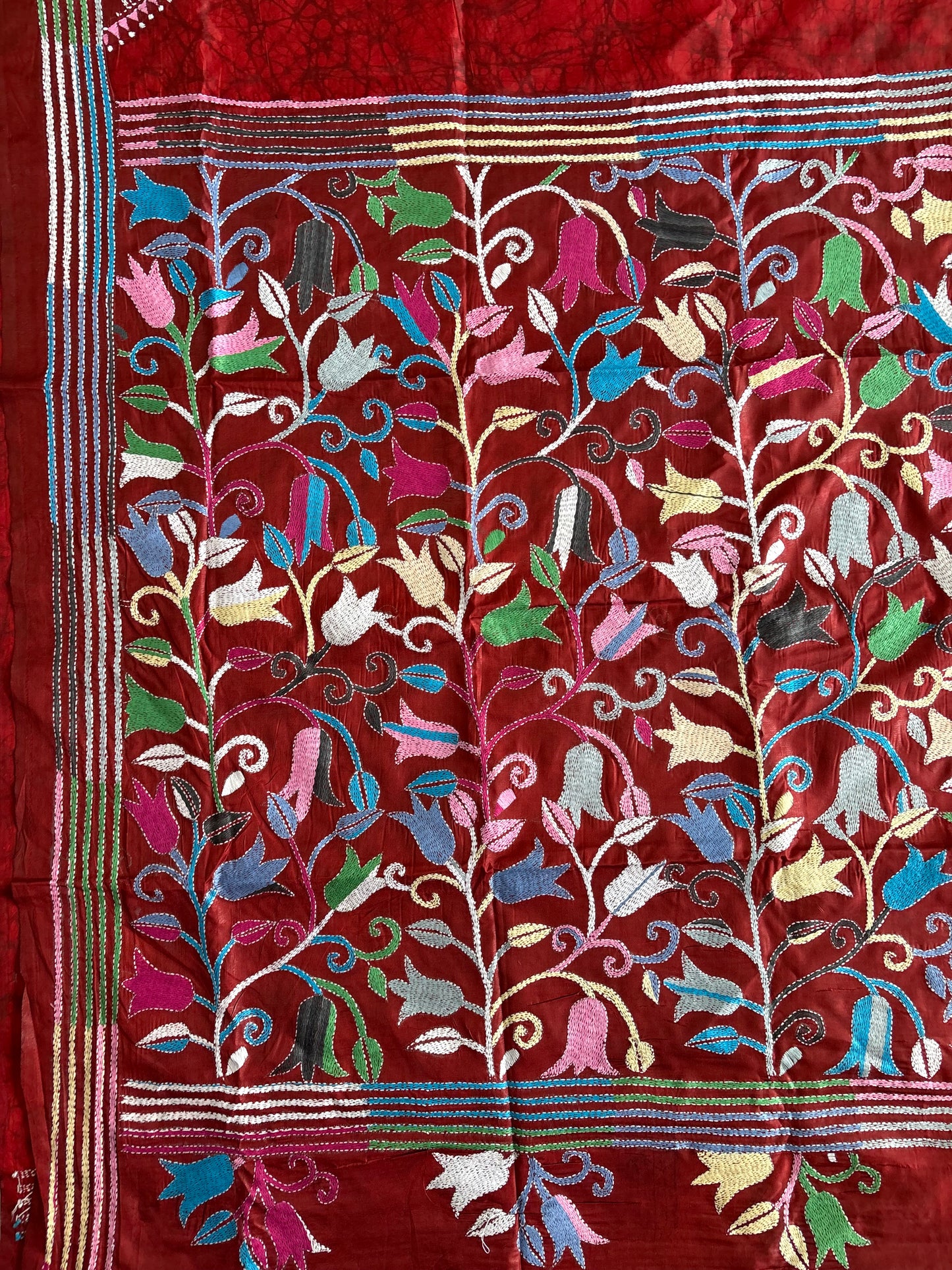 Kantha Hand Embroidered Blended Banglore Silk/Art Silk Saree With Blouse