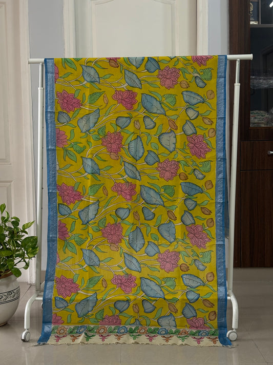 Pen Kalamkari hand painted Banglore Silk Dupatta