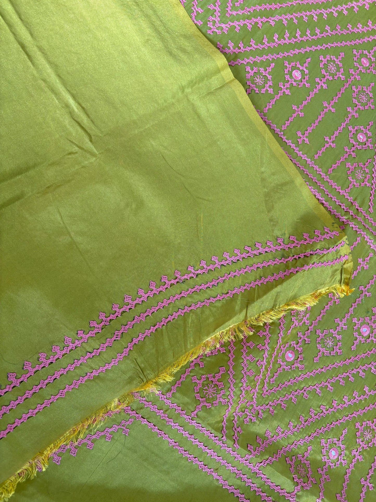 Gujrati Stitch/Kutch Hand Embroidered Art Silk Saree