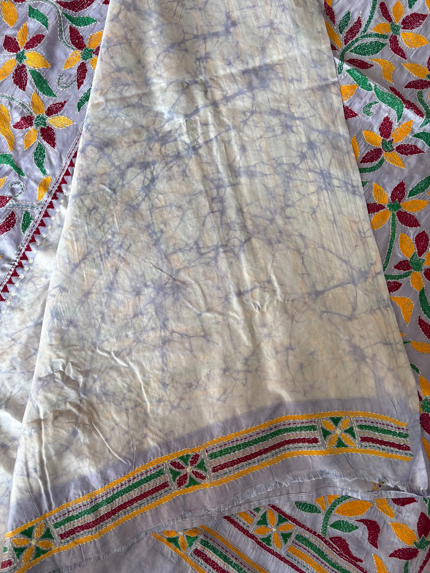 Kantha - Stitch Hand Embroidered Saree | Blended Bangalore Silk / Art Silk