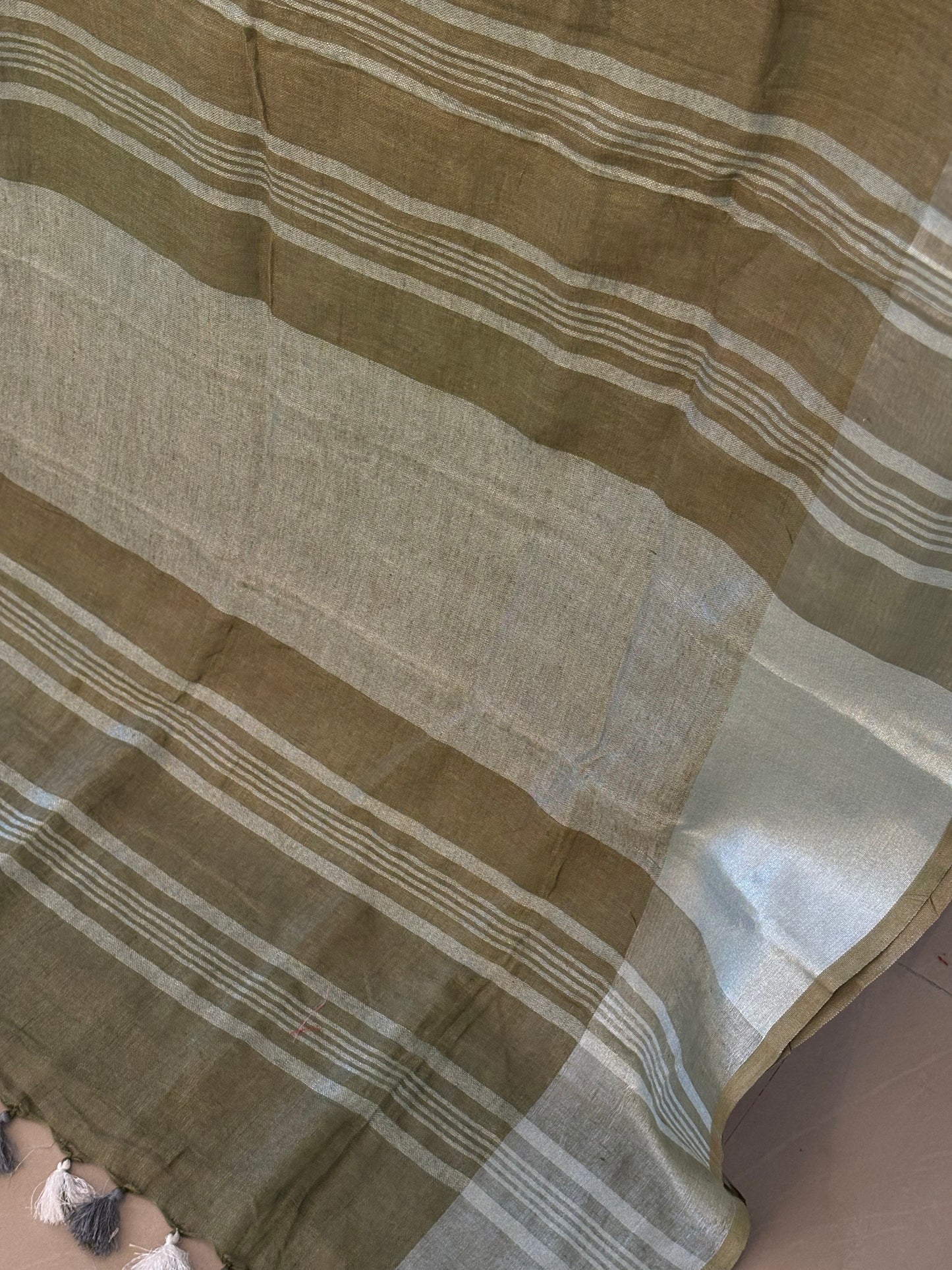 Brown silver pure Linen By Linen Saree With running Blouse