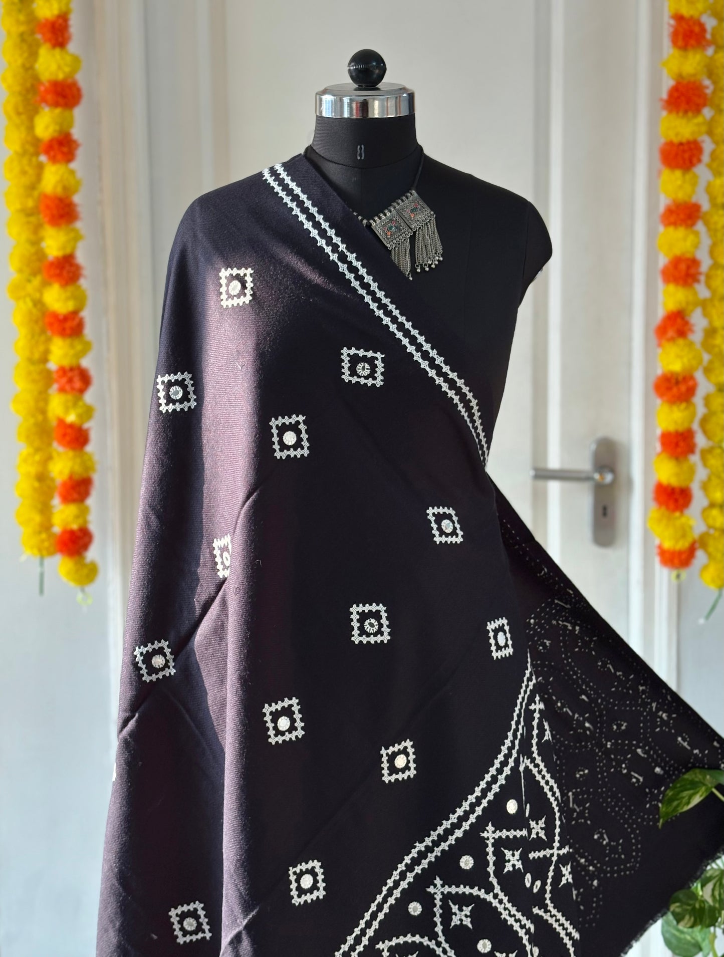 Gujrati Stitch Hand Embroidered Woollen Warm Shawl