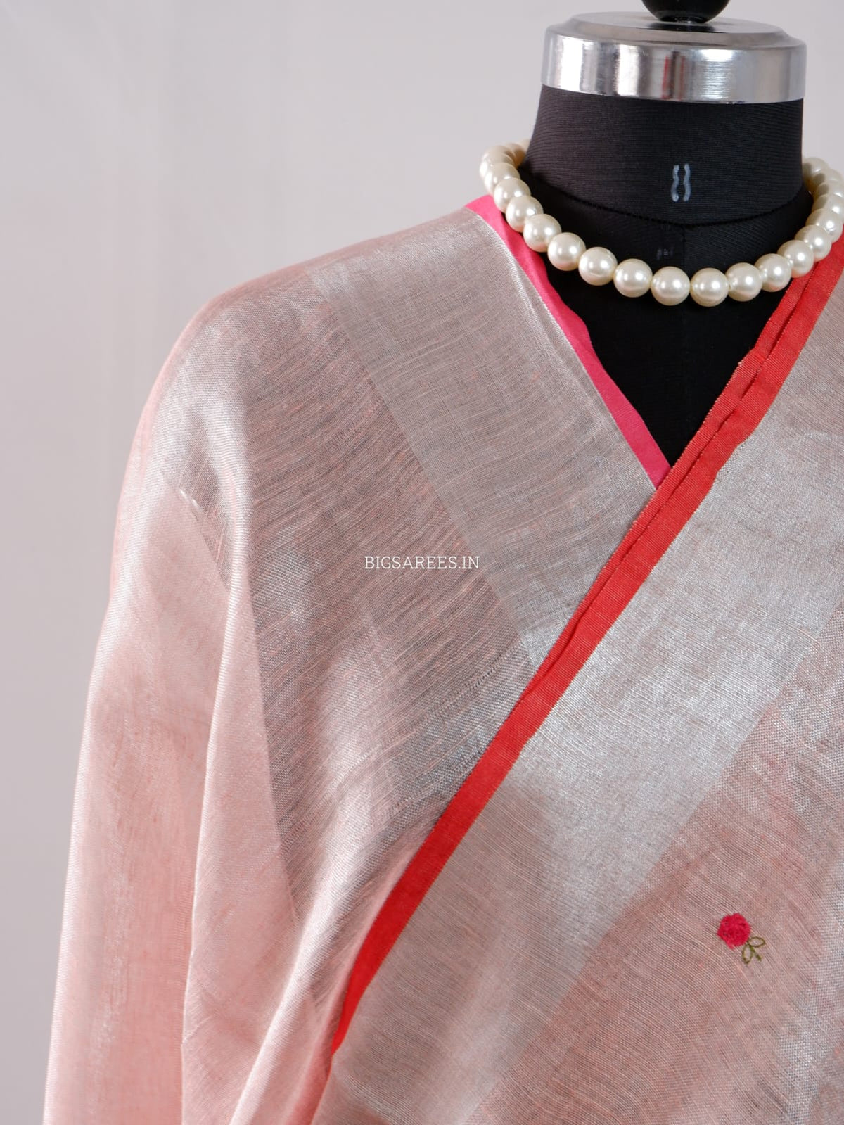 Tissue Linen Blend machine embroidered Saree | Light Pink