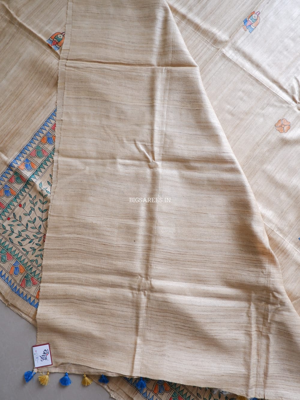 Pure Tussar Ghicha Silk Handcrafted Madhubani Saree (Silk Marked)
