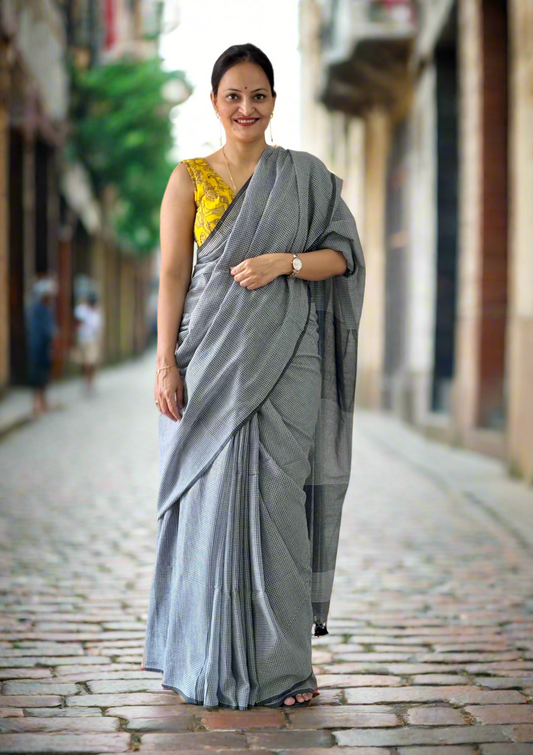 Gamcha Check Mul Cotton handwoven Saree (Handloom Marked)