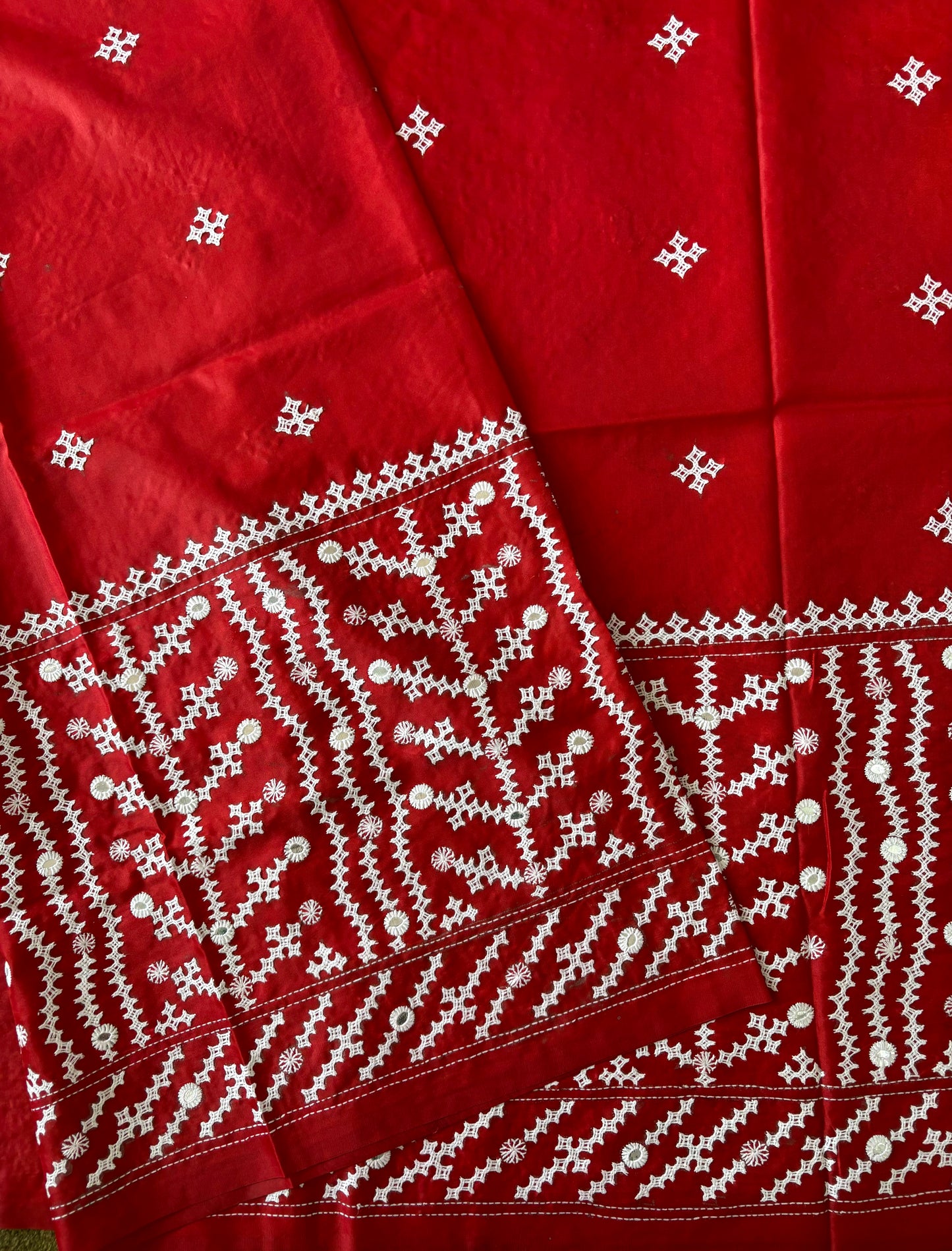 Kutchi/Gujarati Hand Embroidered Saree  | Blended Bangalore Silk / Art Silk