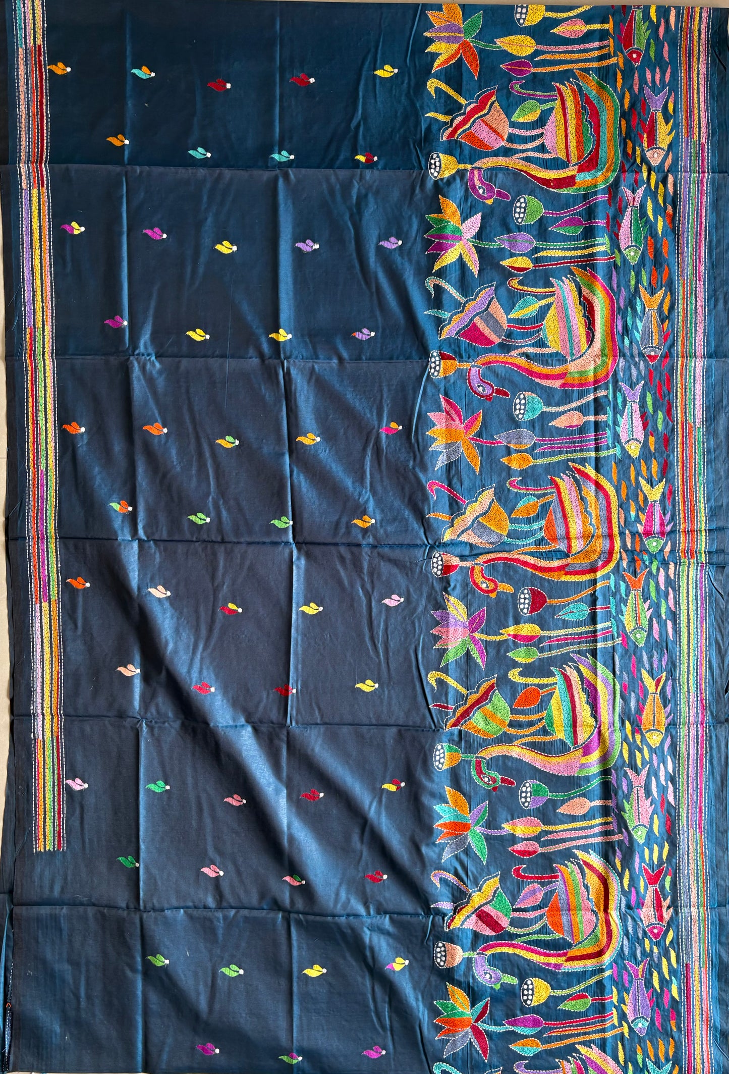 Kantha Stitch Saree on Hand Art Silk