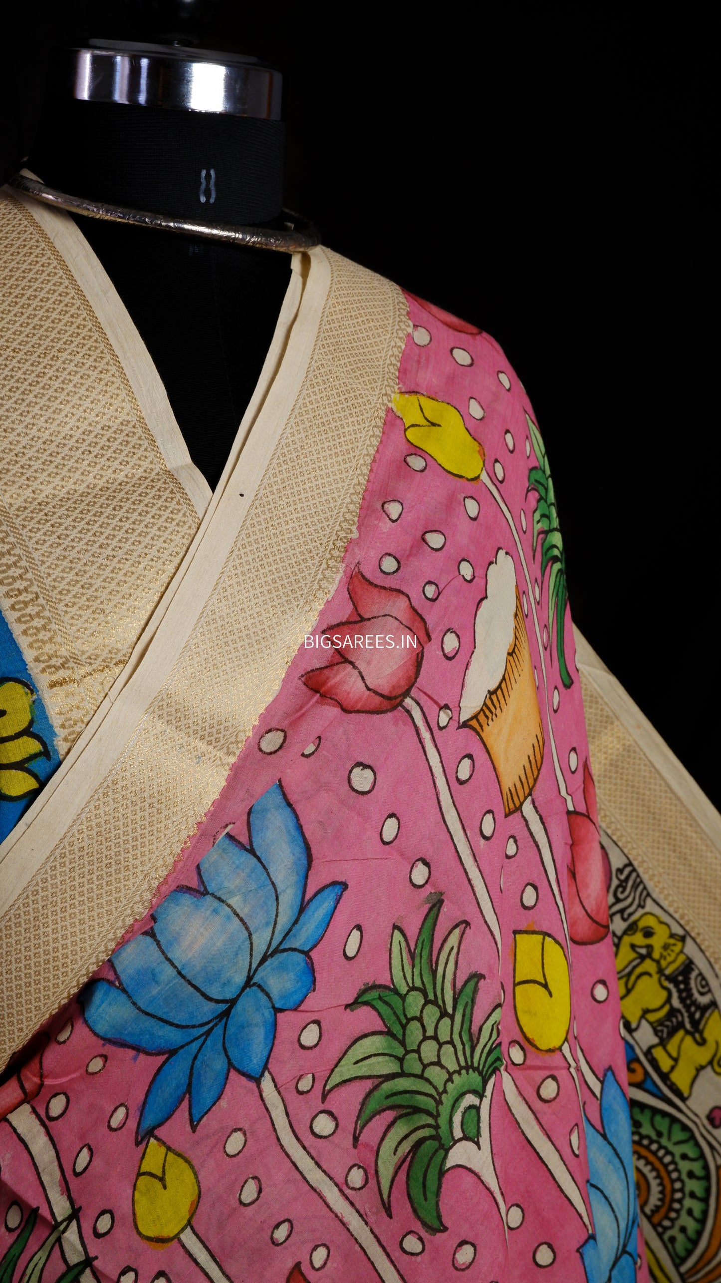 Pen Kalamkari hand painted pure cotton Saree with blouse