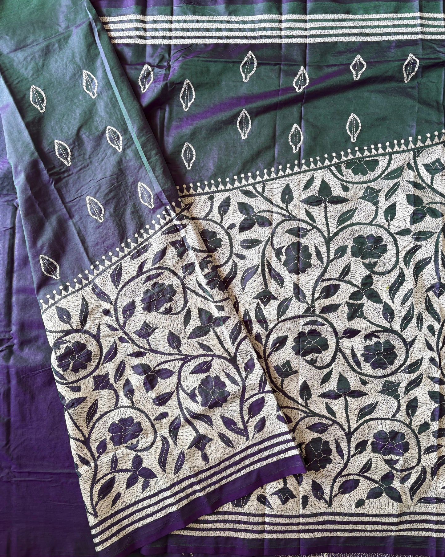 Kantha Stitch Saree on Hand Art Silk