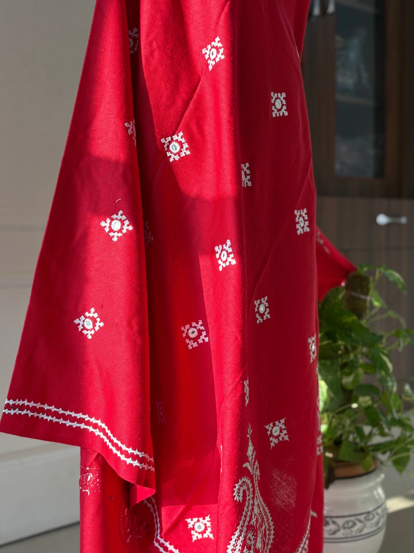 Gujrati Stitch Hand Embroidered Woollen Warm Shawl