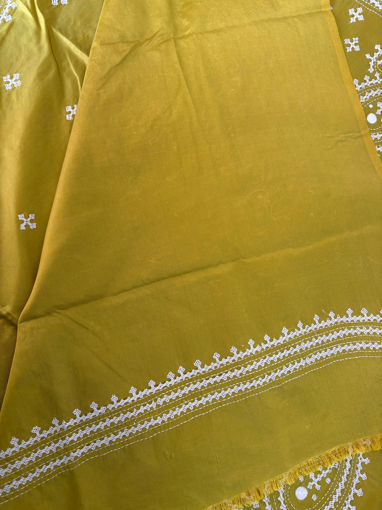 Gujrati Stitch/Kutch Hand Embroidered Art Silk Saree