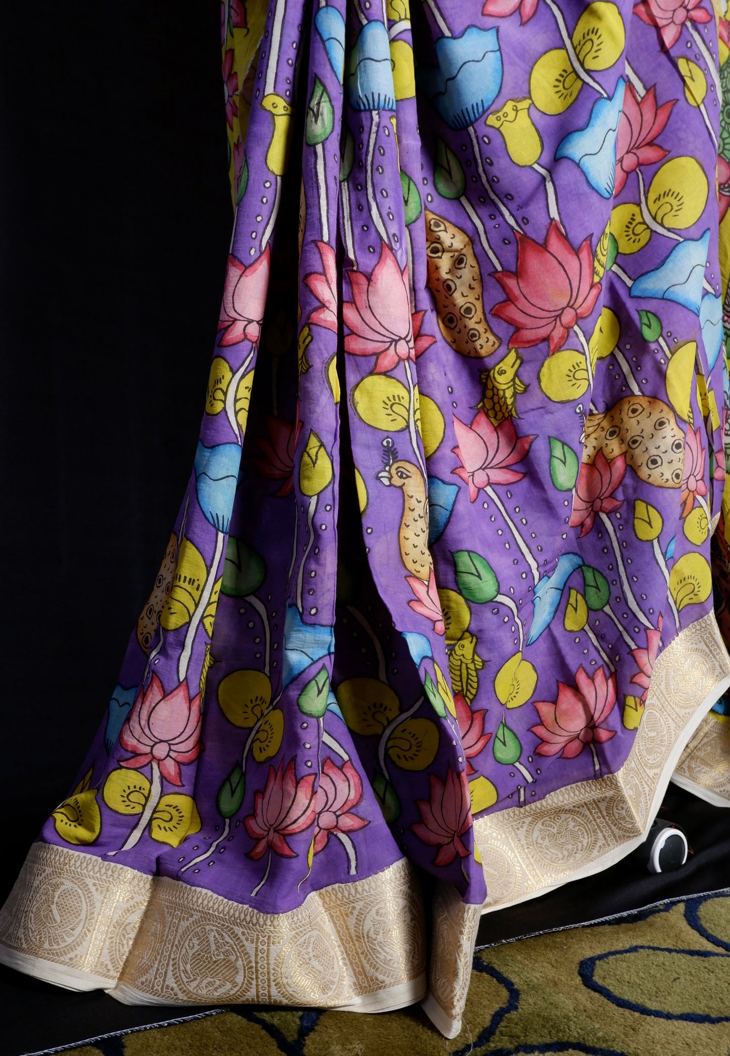 Pen Kalamkari hand painted pure cotton Saree with blouse