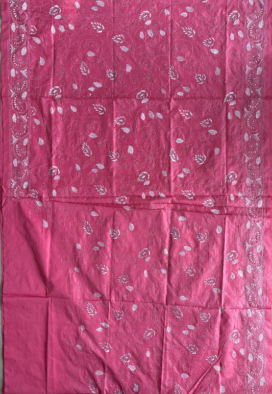Kantha Stitch Hand Work Embroidered Art Silk Saree With Blouse