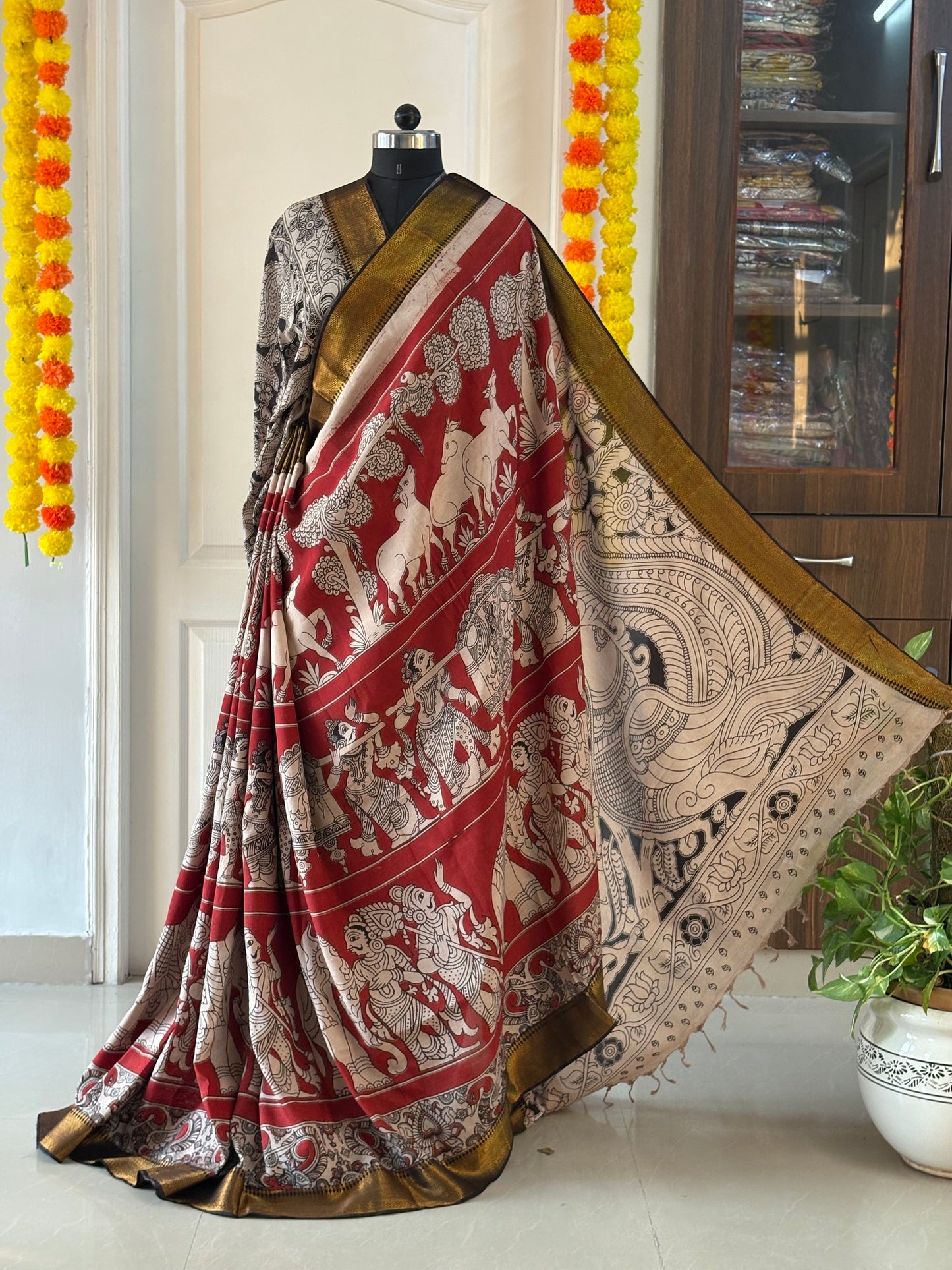 Printed Kalamkari Silk Saree with blouse