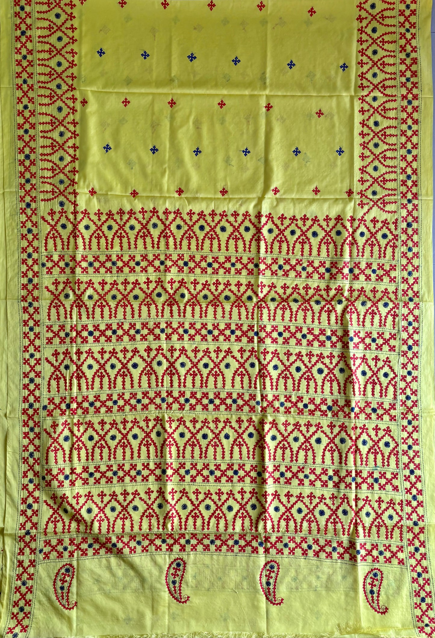 Gujrati Stitch/Kutch Hand Embroidered Art Silk Saree