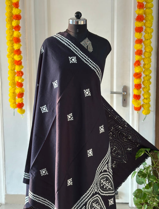 Gujrati Stitch Hand Embroidered Woollen Warm Shawl