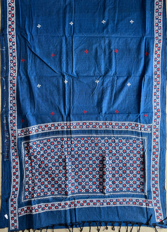 Gujrati Stitch/Kutch Hand Embroidered pure Cotton Saree