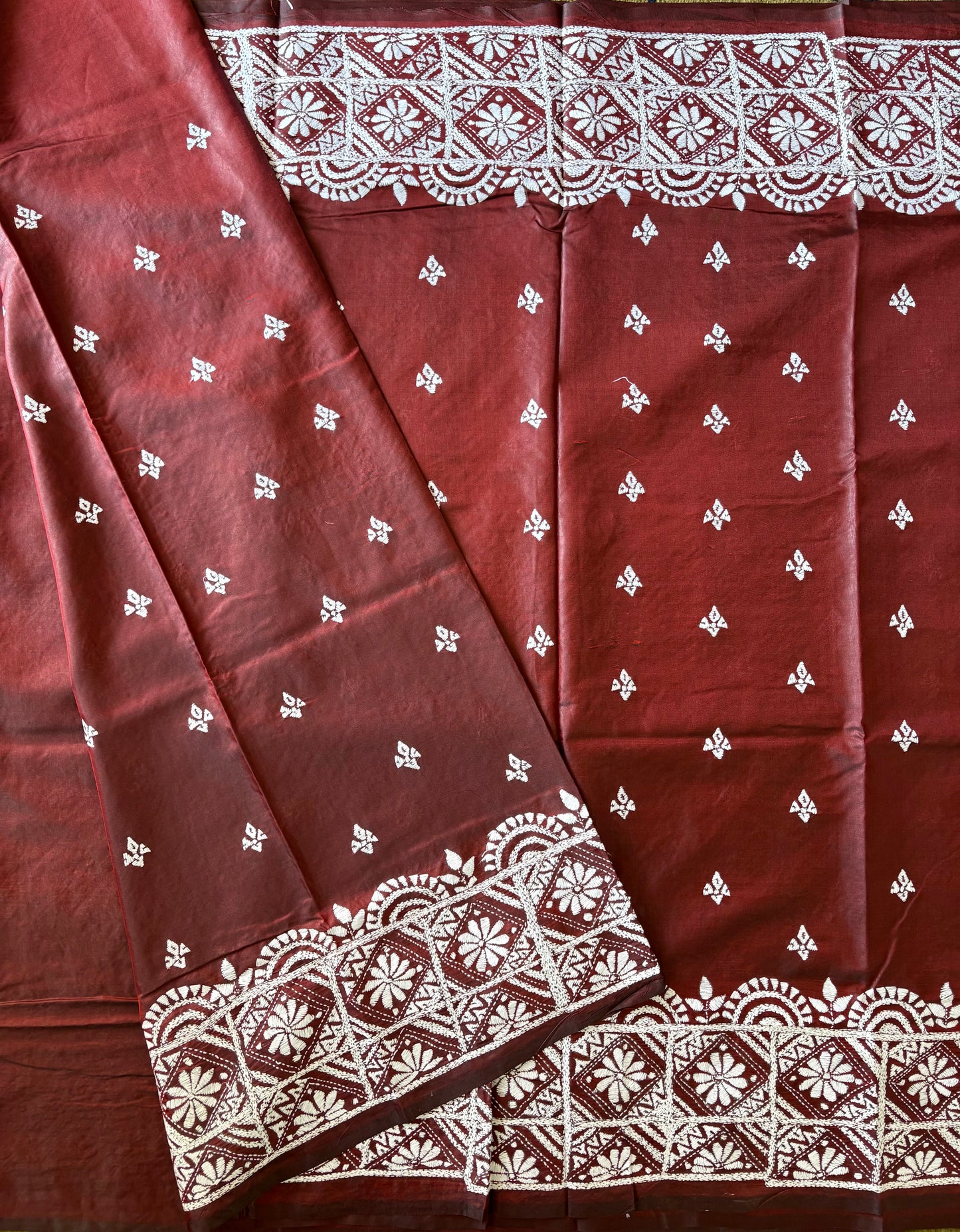 Hand embroidered Kantha stitch Saree in Art silk