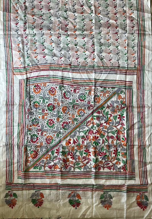 Kantha Stitch Hand Work Embroidered Art Silk Saree With Blouse