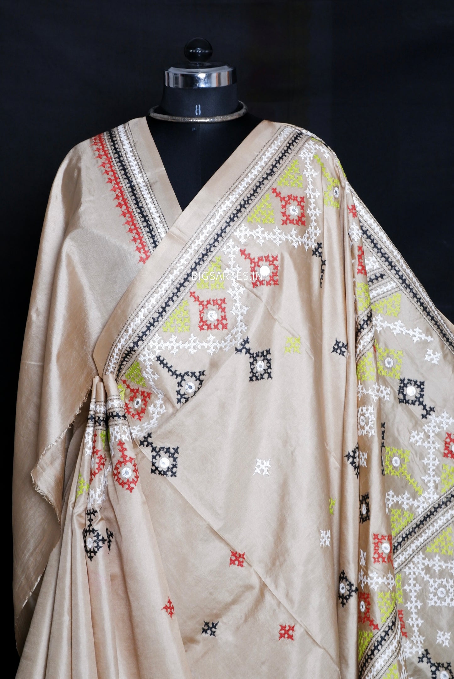 Kutch Hand Embroidered Pure Banglore Silk Saree