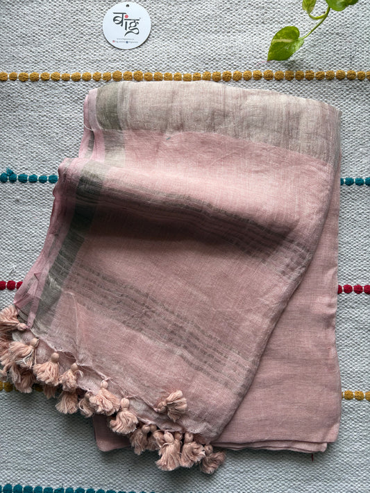 Pure Jayshree Linen Saree | Plain | Muted pink