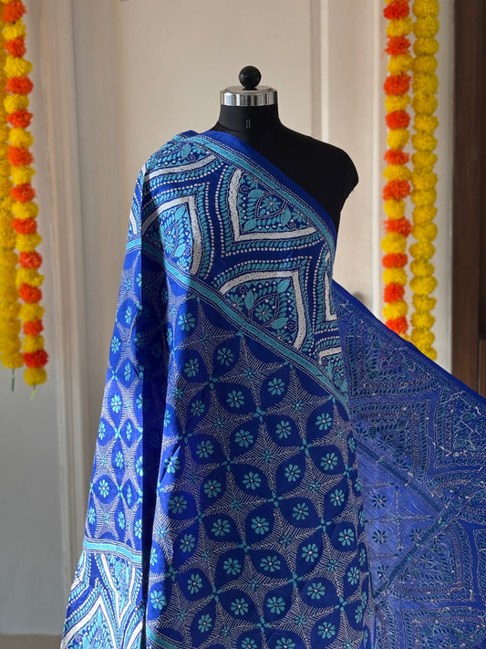 Kantha Hand Embroidary Full Work Pure Banglore Silk Dupatta. (With Silk Mark)