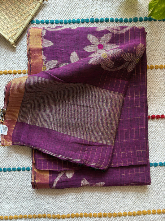 Handloom woven pure Linen By Linen Lata Saree (Handloom Marked)