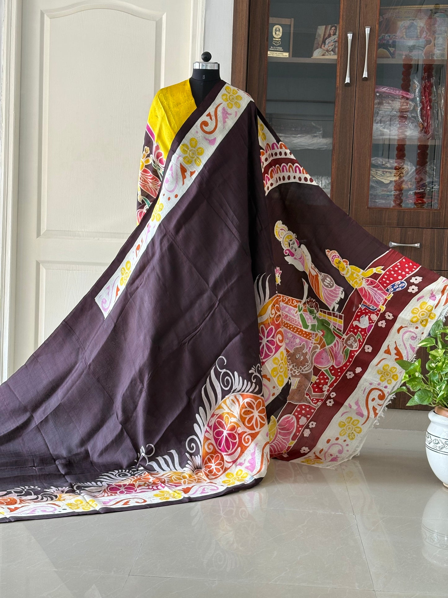 Exclusive Hand painted Pure Bishnupuri Silk Saree (Silk Marked)