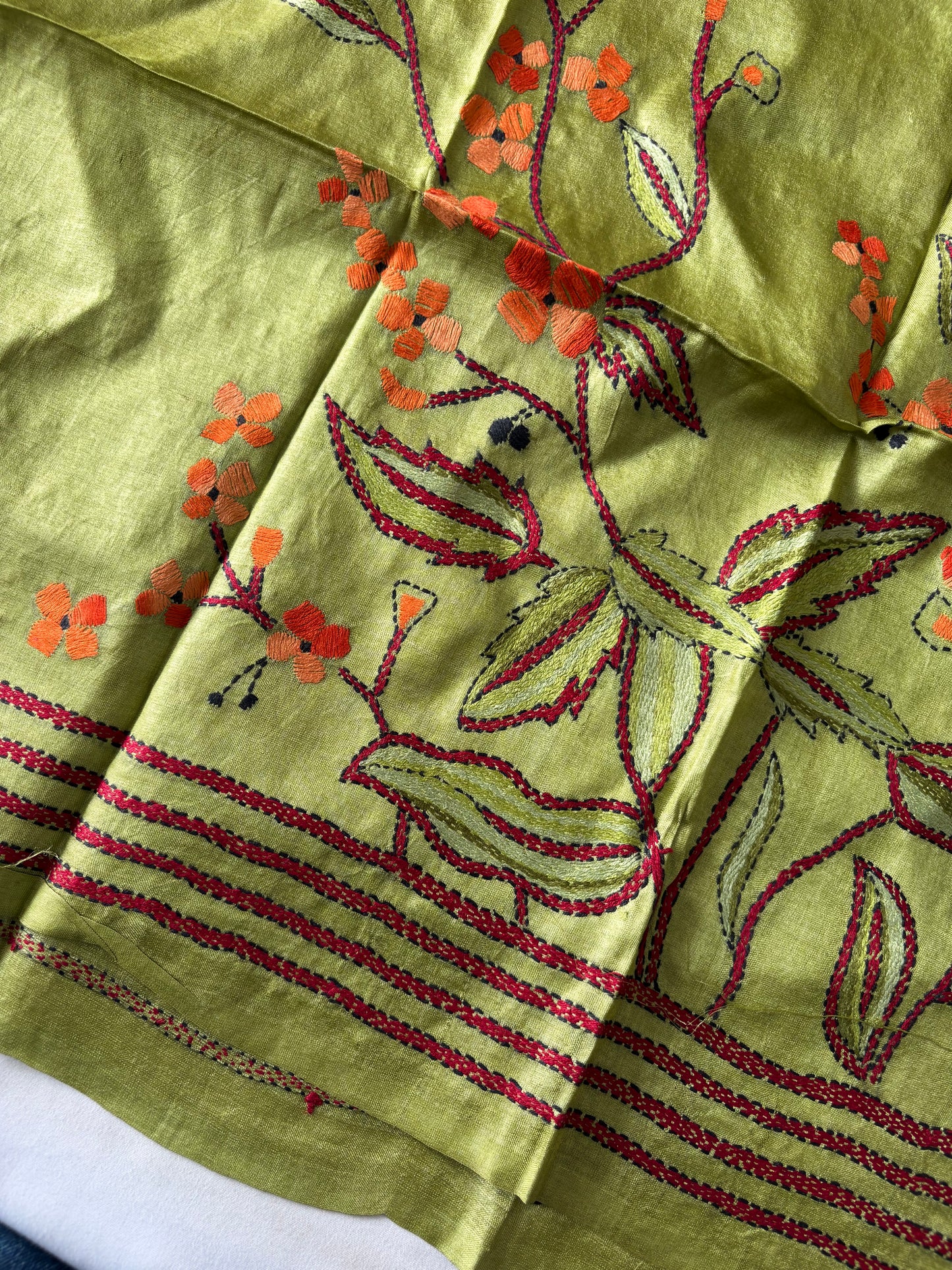 Kantha Stitch Pure Silk Blouse Piece