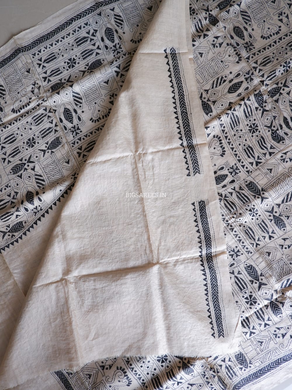 Kantha Stitch Hand Embroidered Saree | Gachi Tussar Silk | Beige