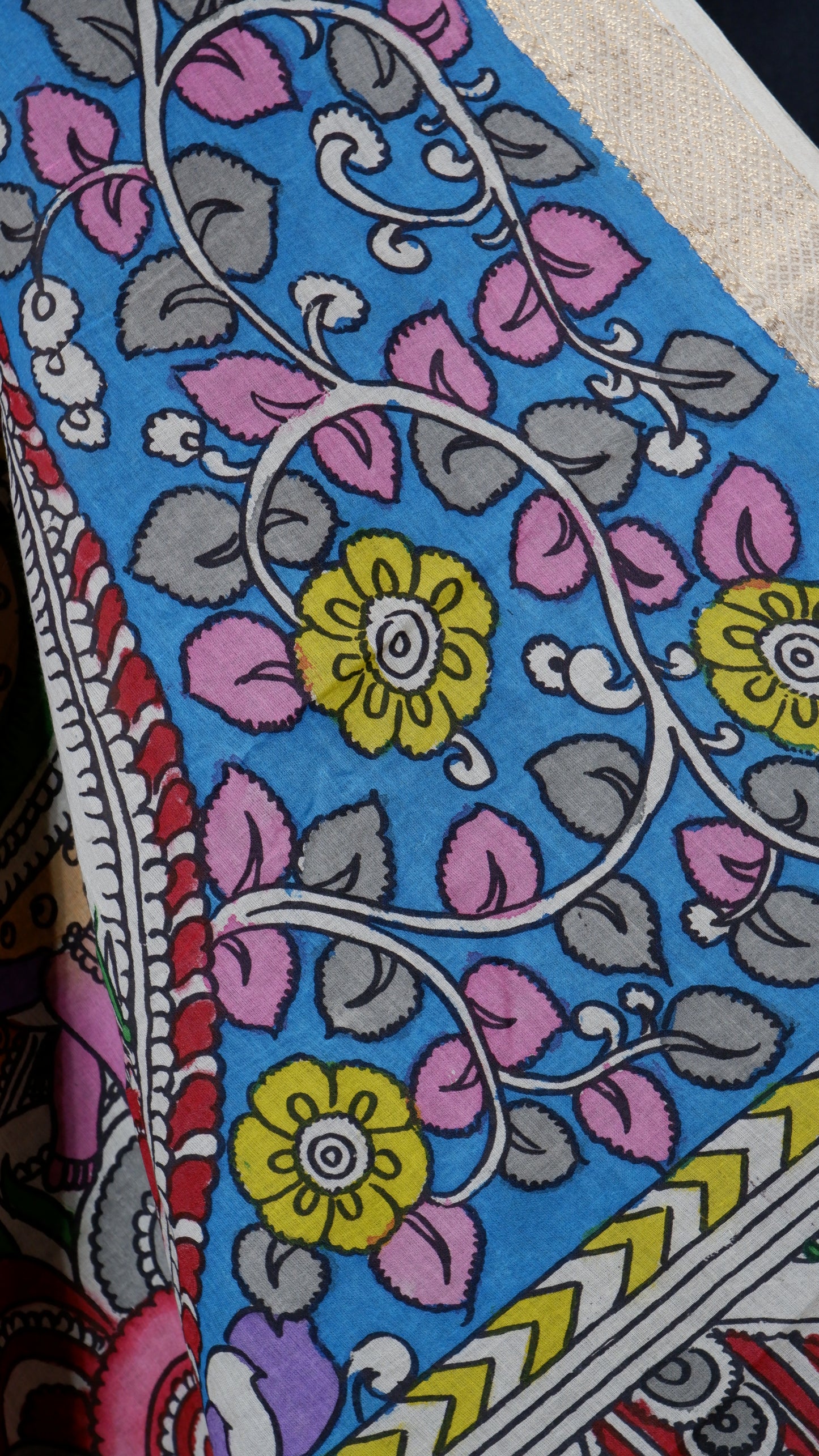 Pen Kalamkari hand painted pure cotton Saree with blouse