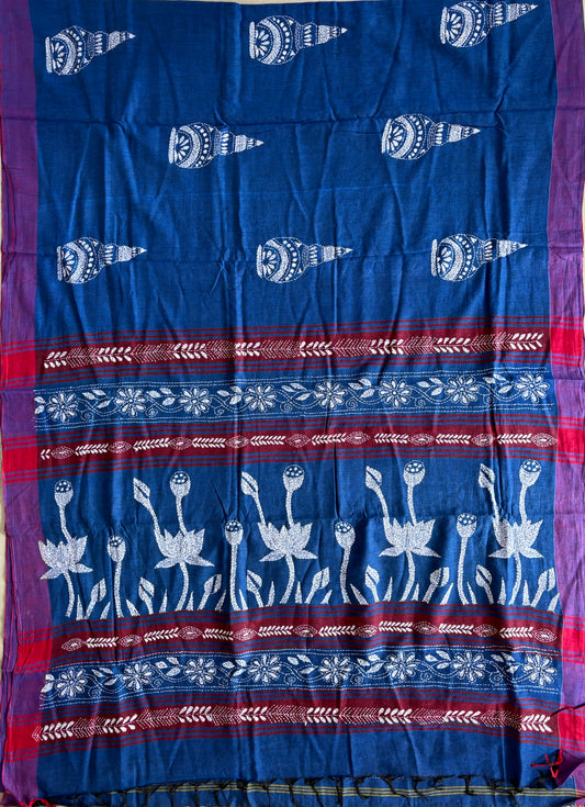Kantha hand embroidered pure cotton saree with blouse