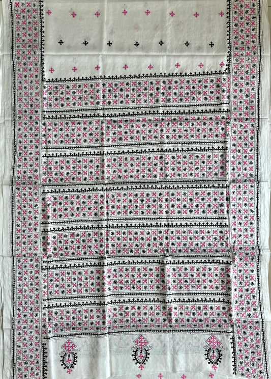 Gujrati Stitch/Kutch Hand Embroidered Art Silk Saree