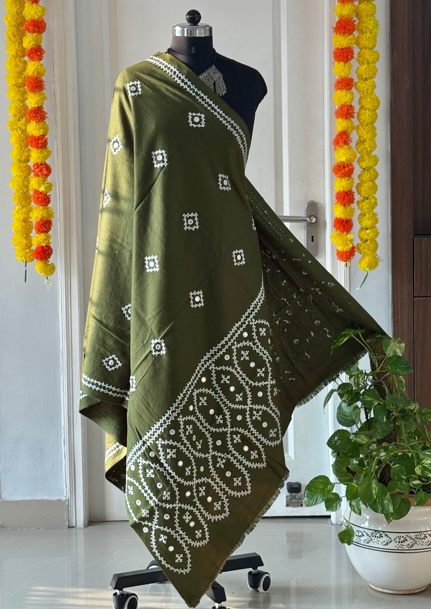 Gujrati Stitch Hand Embroidered Woollen Warm Shawl