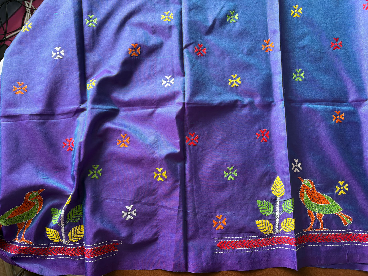 Kantha Stitch Art Silk Blouse Piece