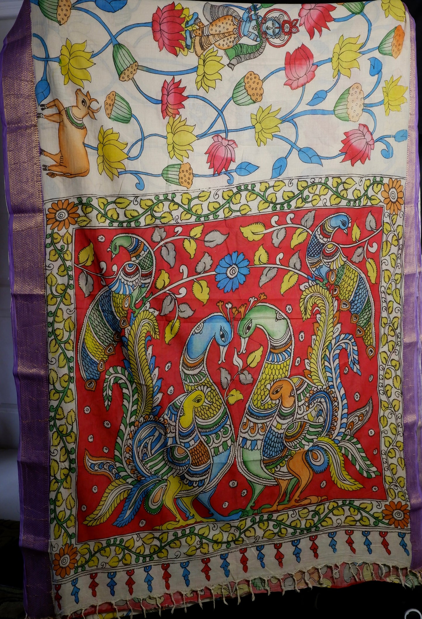 Pen Kalamkari hand painted pure cotton Saree with blouse