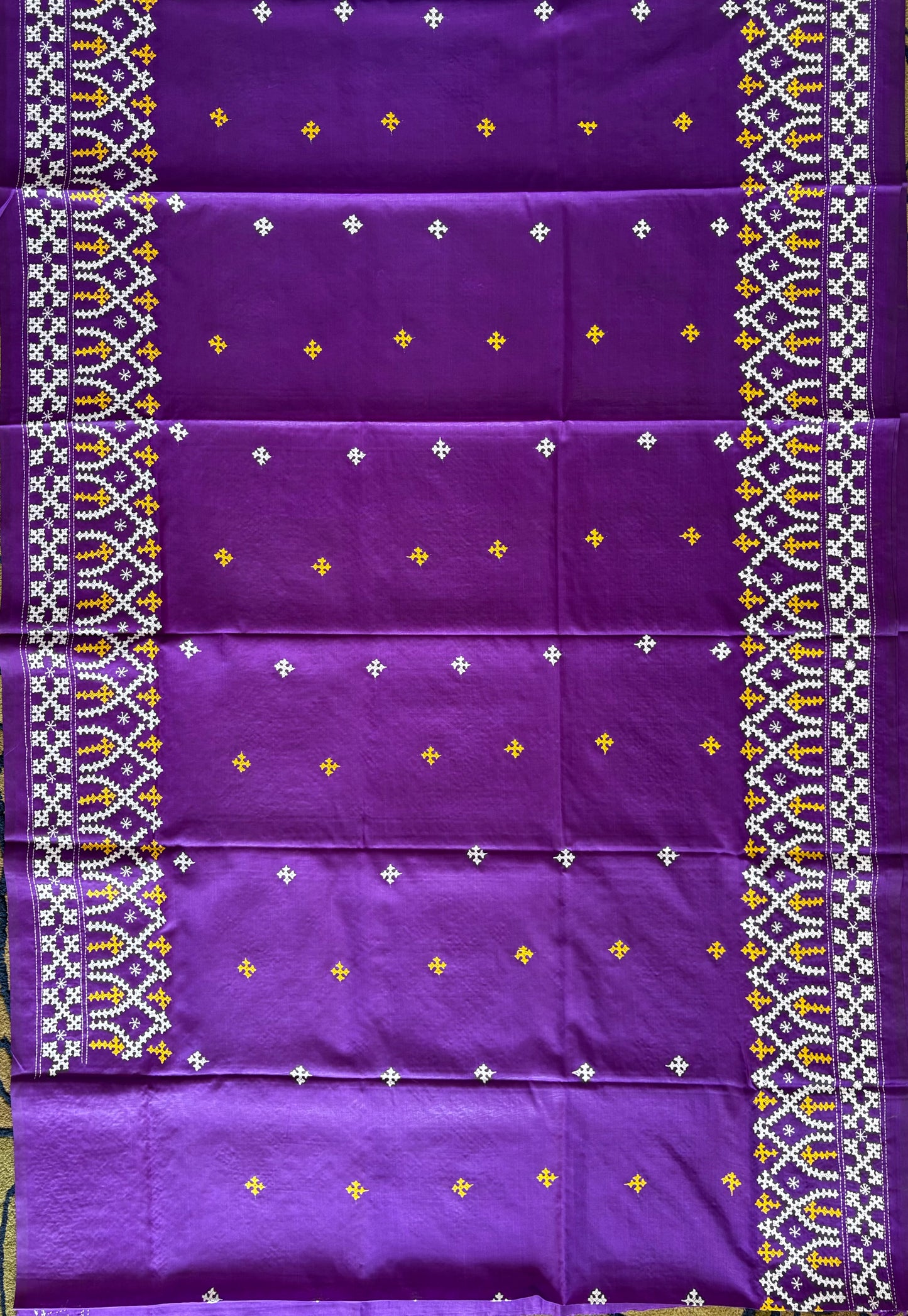 Gujrati Stitch/Kutch Hand Embroidered Art Silk Saree