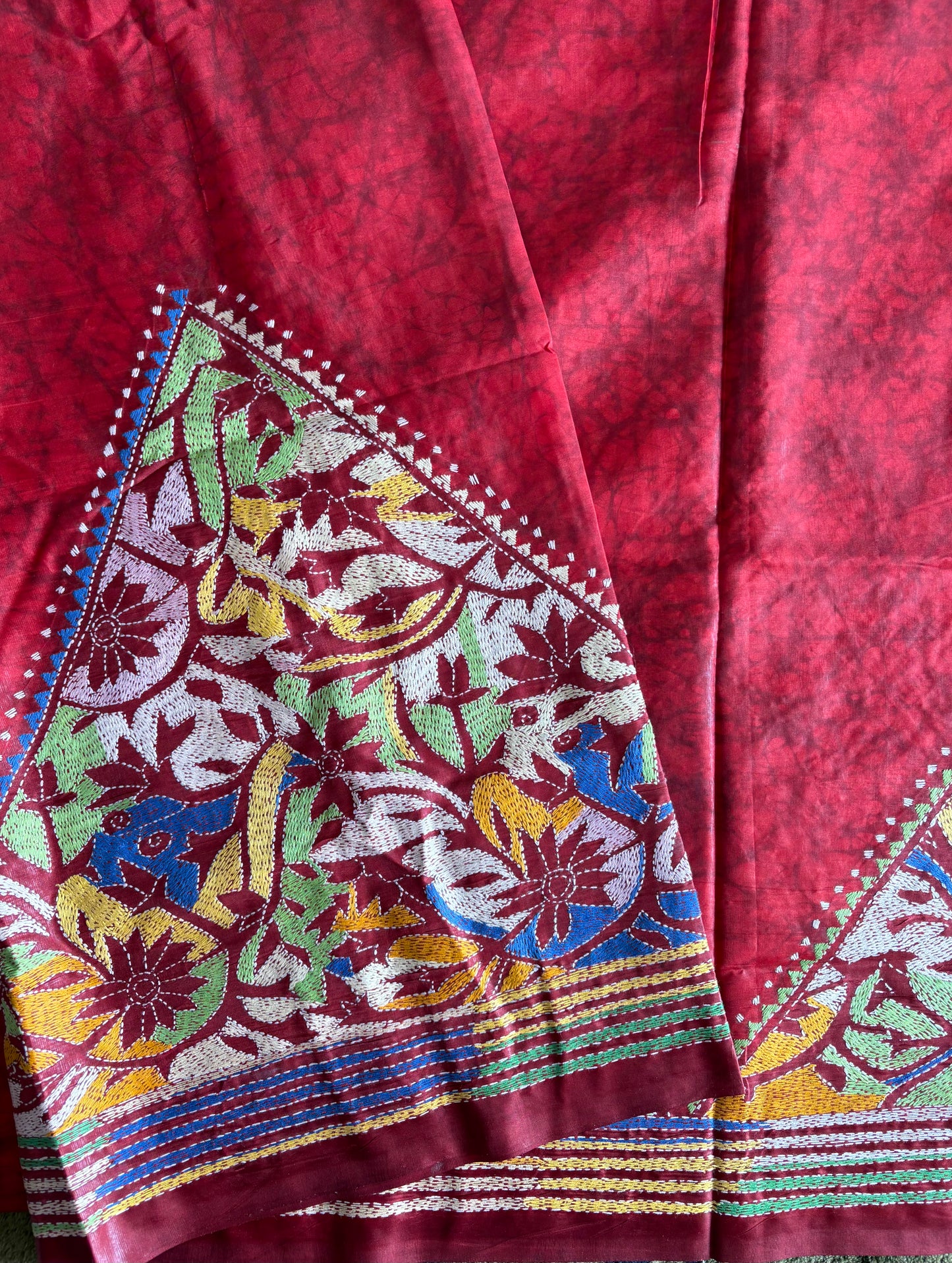 Kantha Stitch Hand Work Art Silk Saree With Blouse