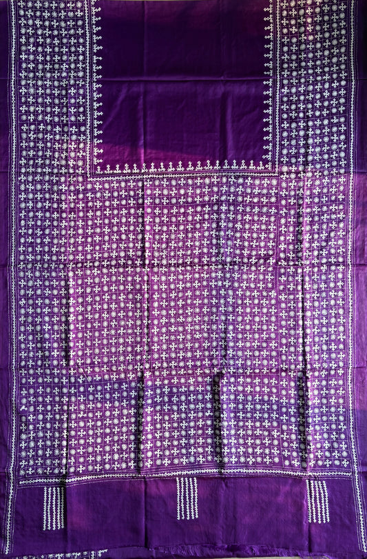 Gujrati Stitch/Kutch Hand Embroidered Art Silk Saree