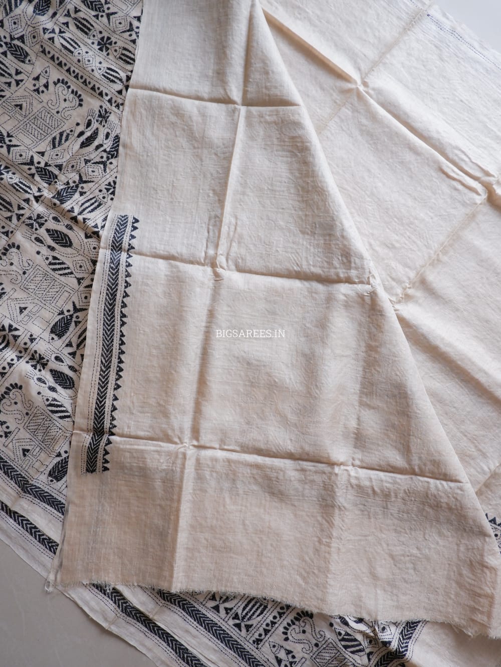 Kantha Stitch Hand Embroidered Saree | Gachi Tussar Silk | Beige