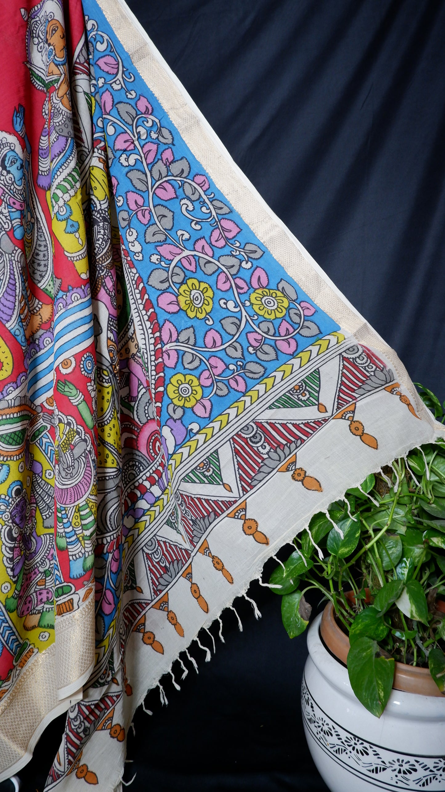 Pen Kalamkari hand painted pure cotton Saree with blouse