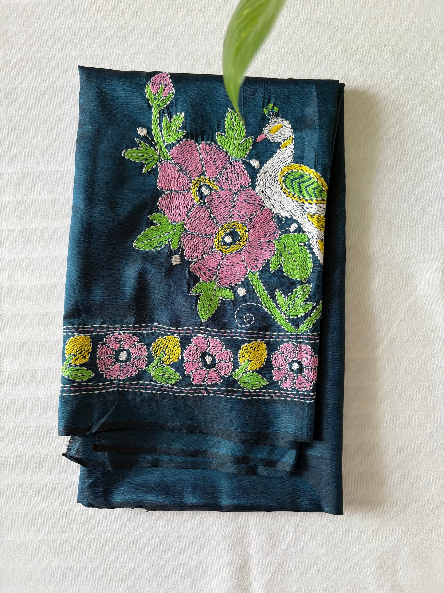 Kantha Stitch Art Silk Blouse Piece
