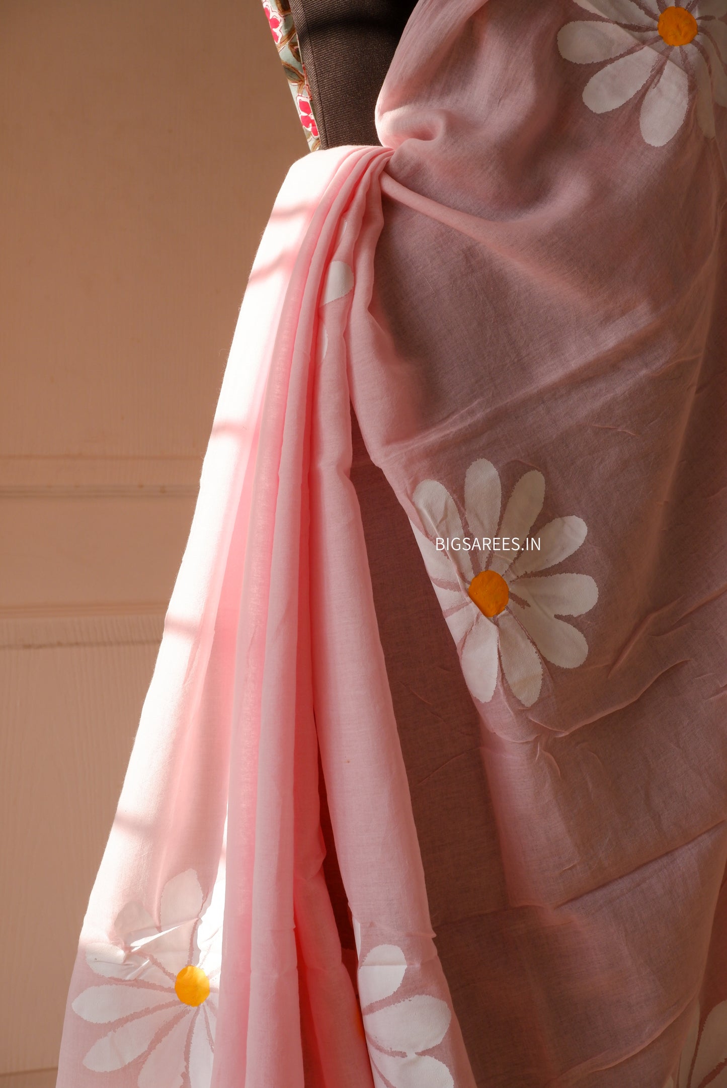 Hand Painted Mul Cotton Saree with Blouse | Pink